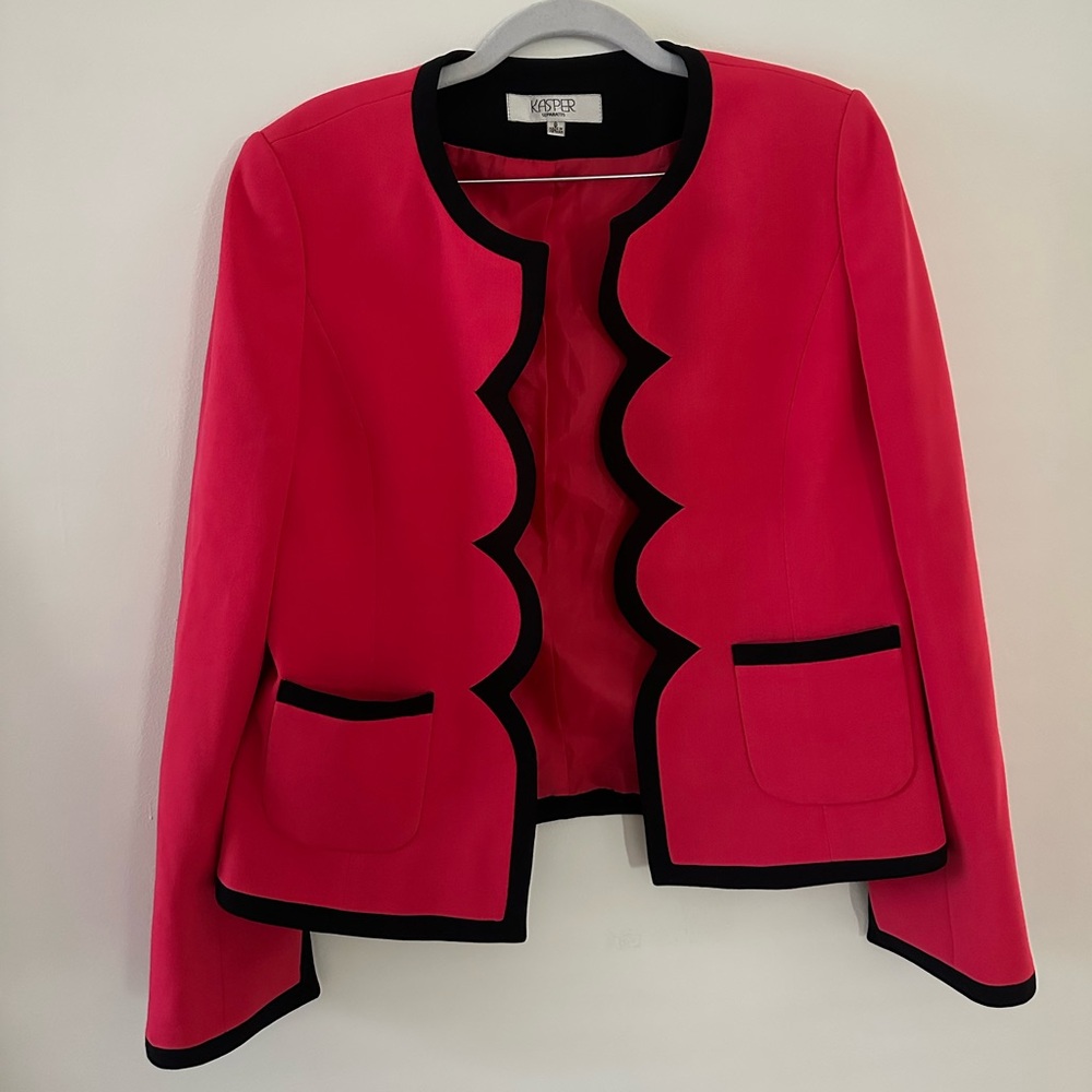 Kasper Women's Pink Blazer with Black Scalloped Trim